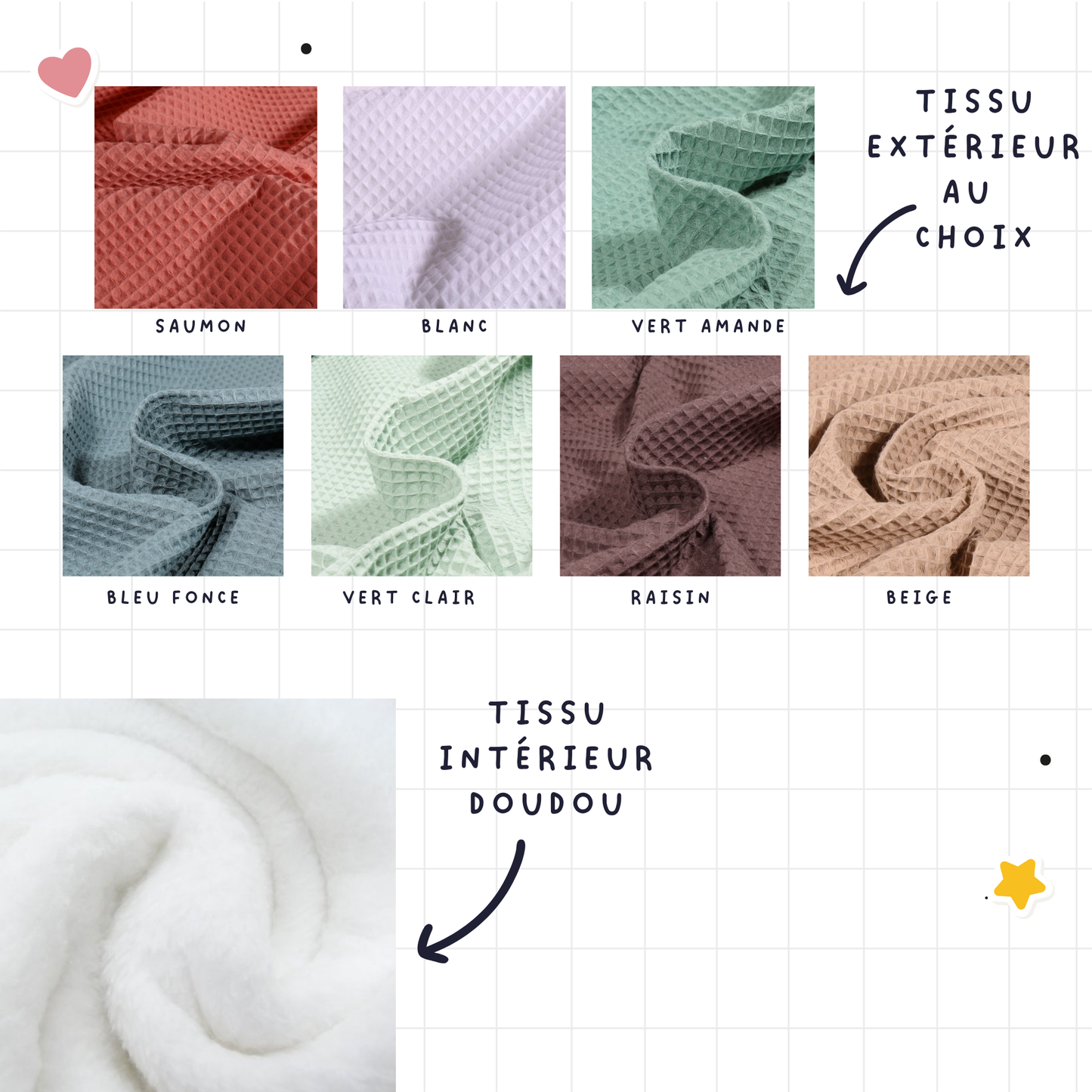 Couleur du tissu pour la couverture bébé personnalisée prénom