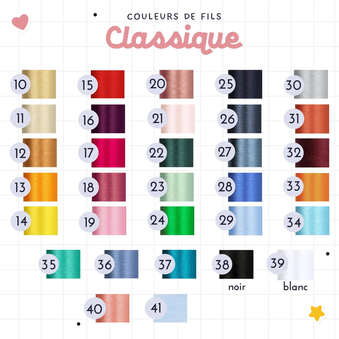 Couleurs de fils de broderie classiques