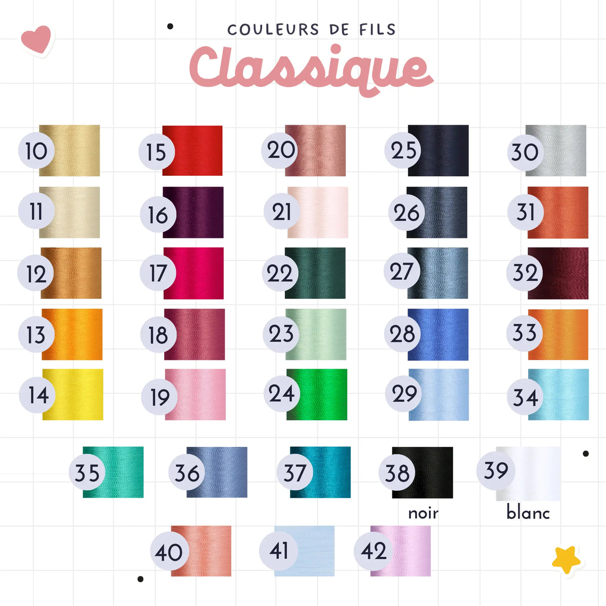 Couleurs de fils de broderie classiques