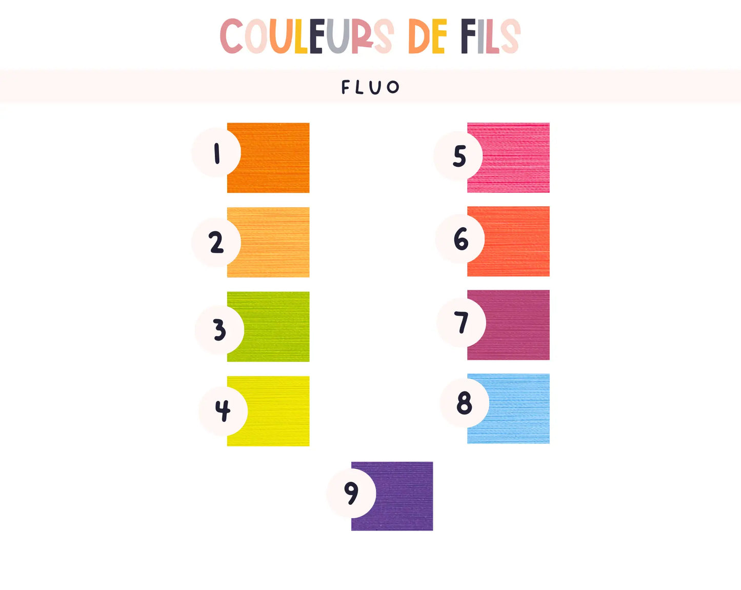 Couleurs de fils de broderie fluo