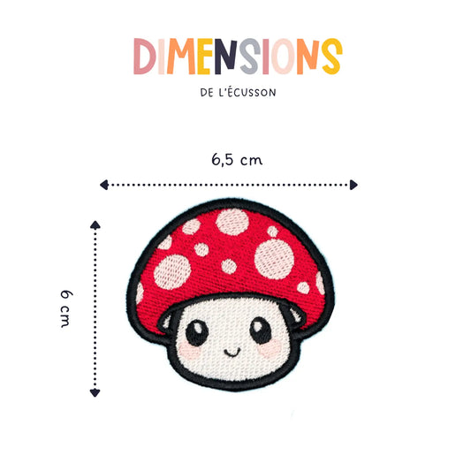 Dimension du patch thermocollant brodé en forme de champignon kawaii