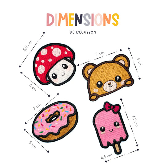 Dimensions des patchs thermocollants brodés kawaii