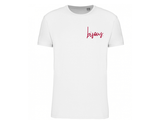 T-shirt blanc brodé message bisous en entier