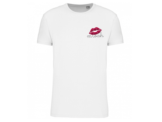 T-shirt blanc brodé message mwah en entier