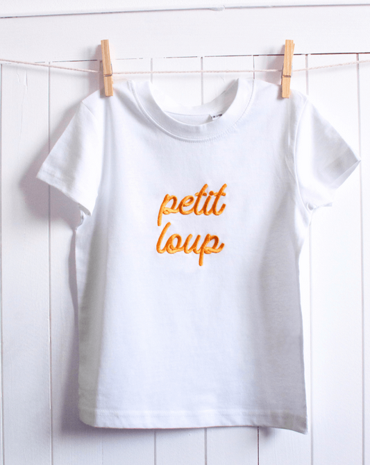 T-shirt brodé à message petit loup