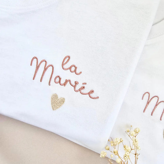 Tee shirt brodé pour EVJF personnalisé la mariée