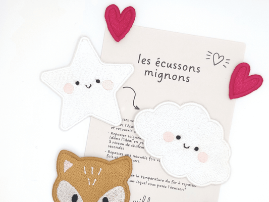 lot d'écussons thermocollants brodés cœurs nuage étoile renard vue 2