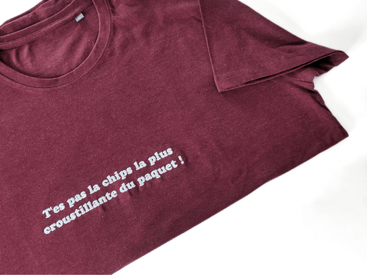 T-shirt brodé à message bordeaux vue 1