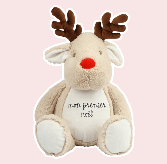 Peluche renne brodée « Mon premier Noël », idée cadeau pour le premier Noël de bébé