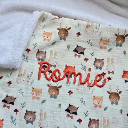 Couverture bébé gaze de coton brodée