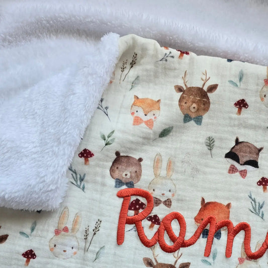 Couverture bébé gaze de coton brodée