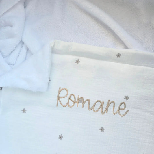 Couverture bébé gaze de coton brodée