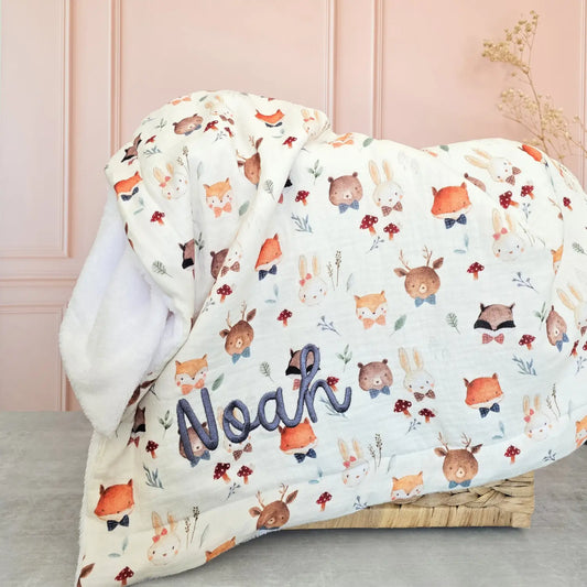 Couverture bébé gaze de coton brodée prénom