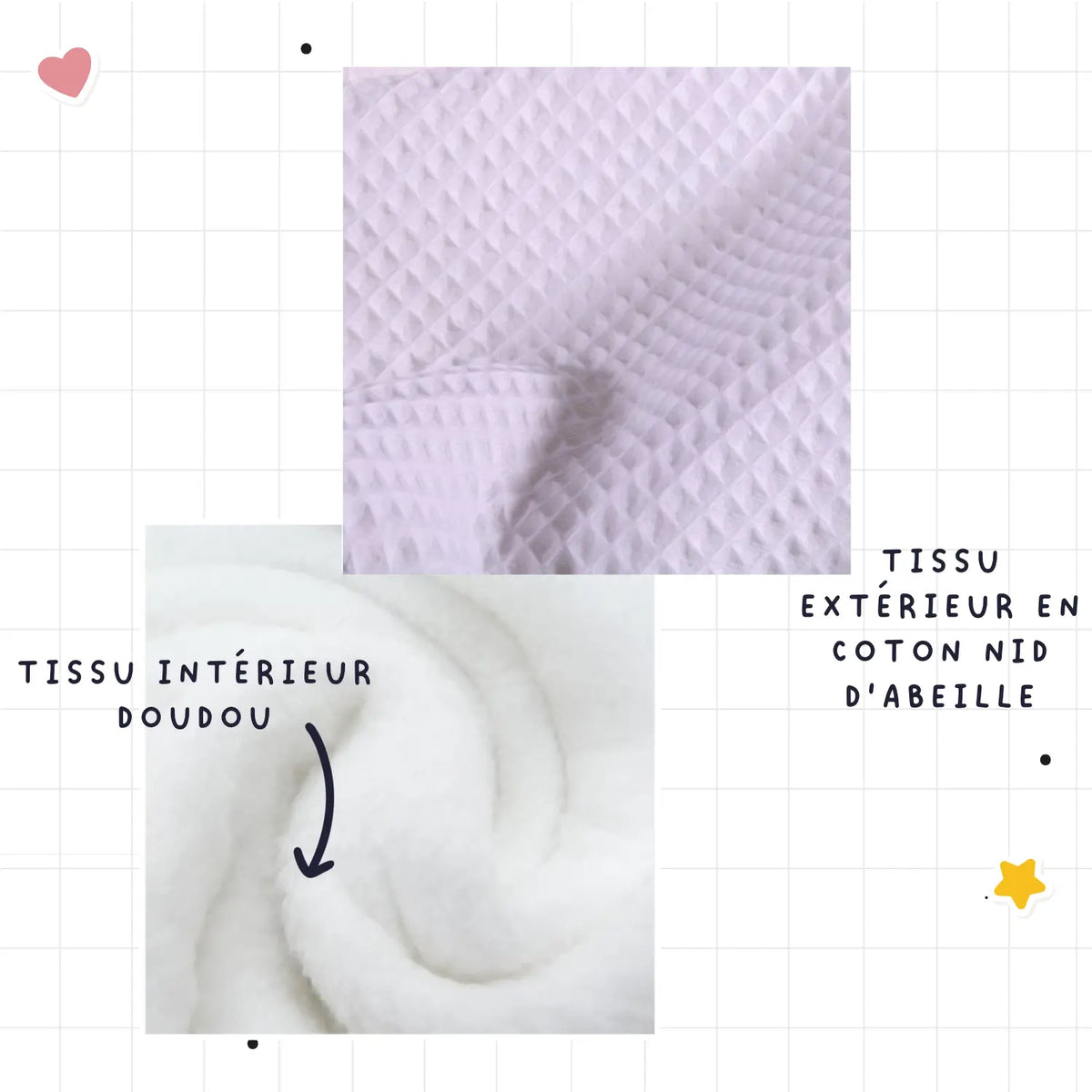 Détails de la couverture bébé nid d'abeille blanc brodée Charlie en vieux rose doré, pièce unique en déstockage
