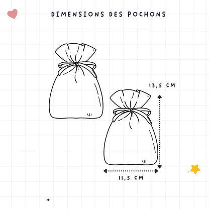 Dimensions d’un pochon : 11,5 x 13,5 cm