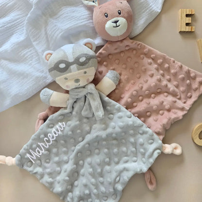 Doudou ourson aviateur et doudou kangourou personnalisés prénom, cadeau de naissance