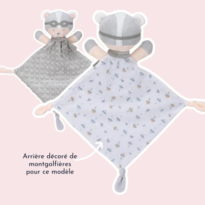 Doudou ourson aviateur gris personnalisé détails