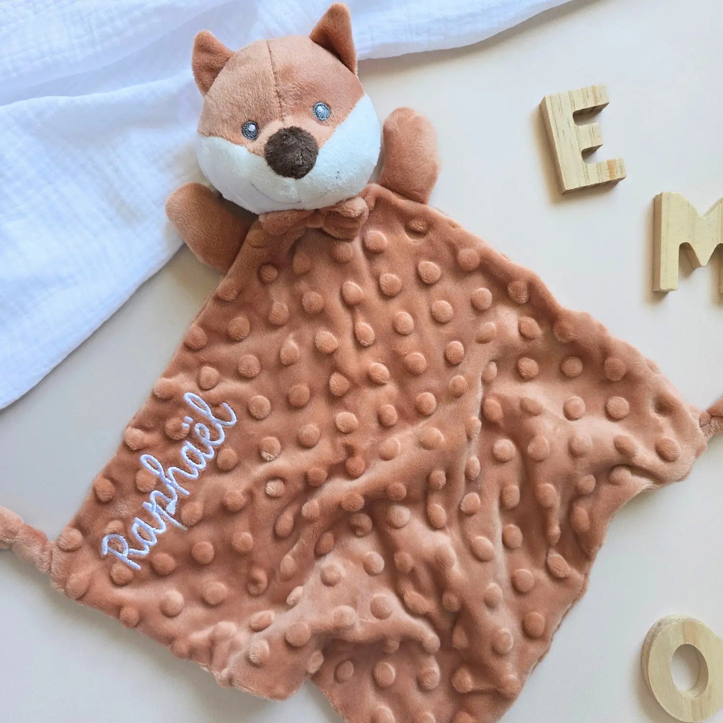 Doudou personnalisé prénom renard