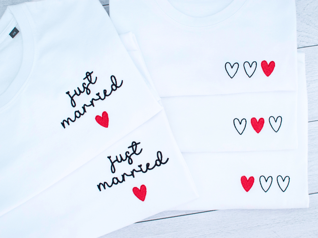 T-shirt brodé just married et tee shirts enfants