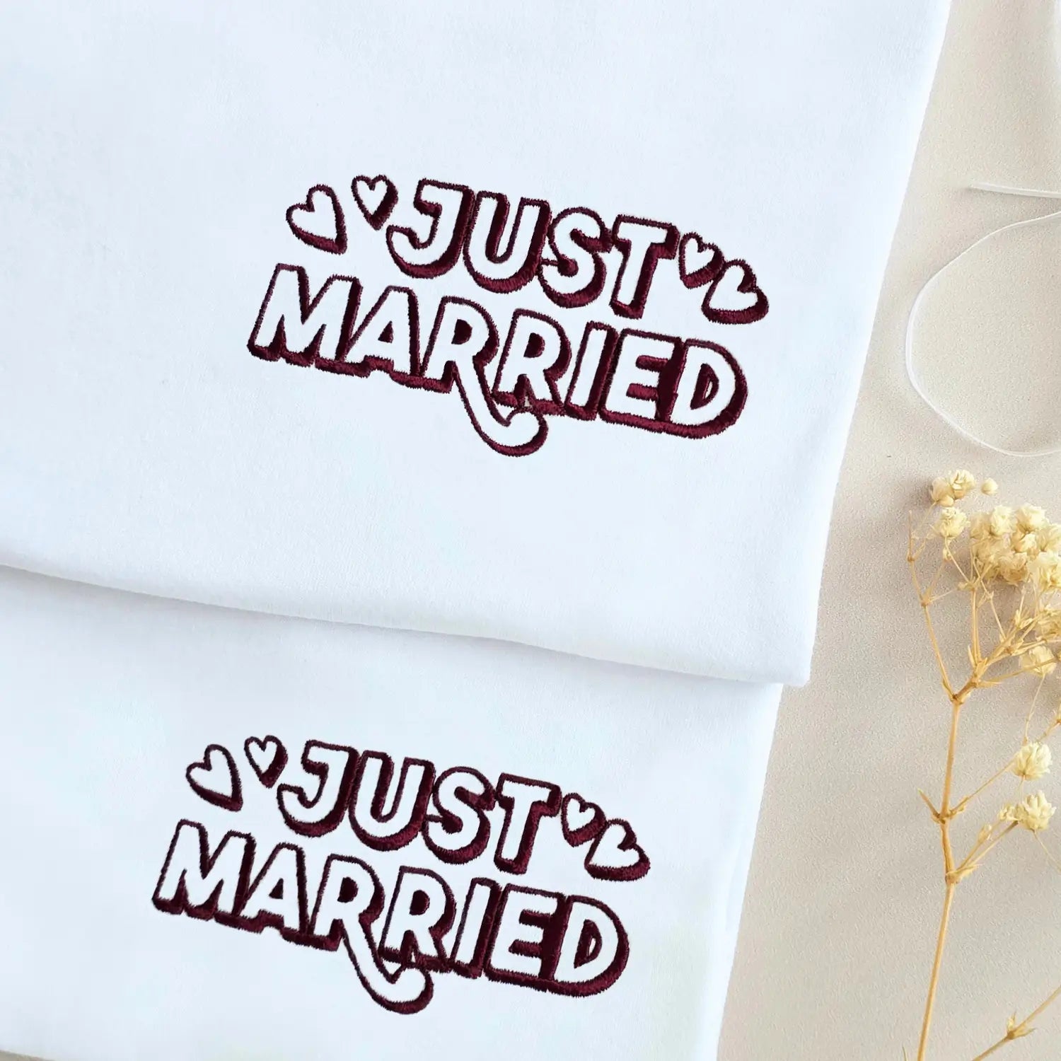 T-shirts mariage just married brodés