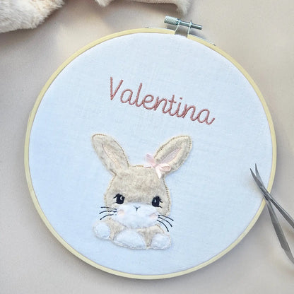Tambourin brodé Prénom personnalisé lapin
