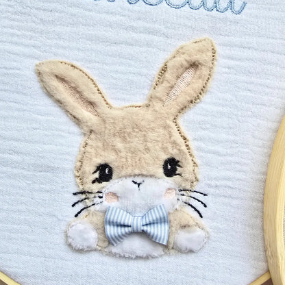 Tambourin brodé Prénom personnalisé lapin