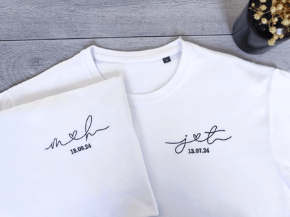 Tee-shirts brodés pour mariage initiales et date