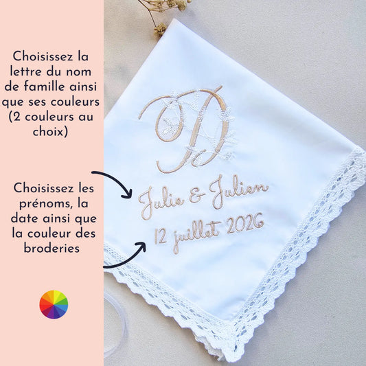 mouchoir mariage personnalisé broderie prénoms