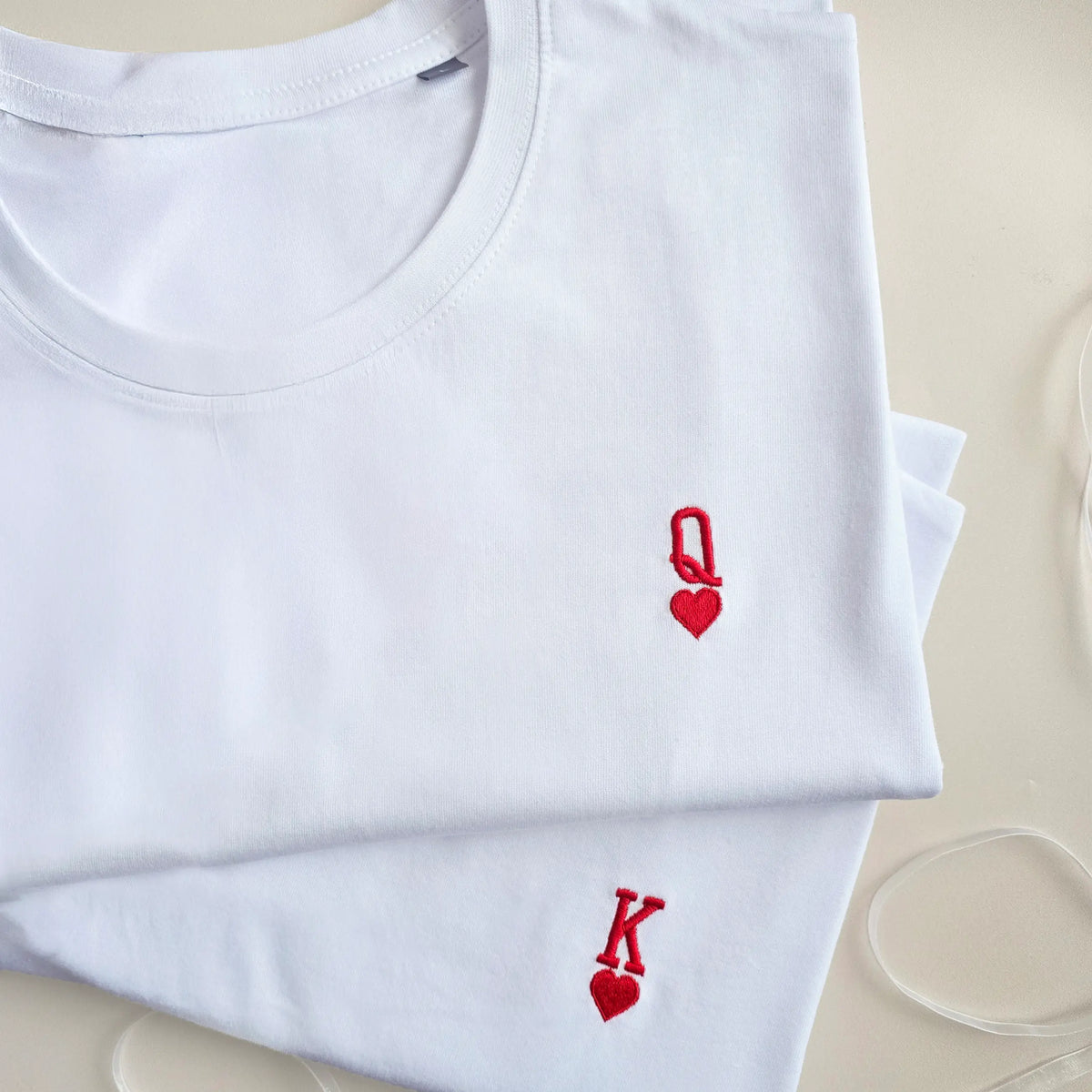 t-shirt couple brodé roi et reine de cœur