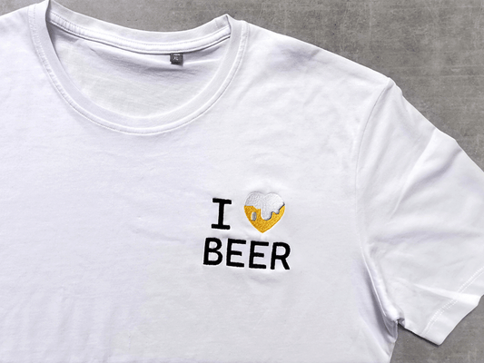 t-shirt brodé I love beer blanc vue 1