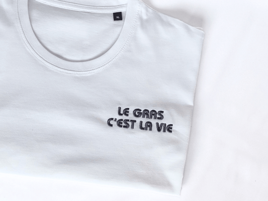 T-shirt brodé le gras c'est la vie blanc vue 1